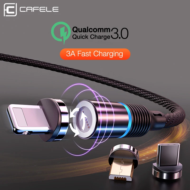 Магнитный usb кабель CAFELE 3A для iPhone Xs Max Xr X 8 7 6 6s Plus 5 5s SE iPad Магнит USB Type C Micro кабели