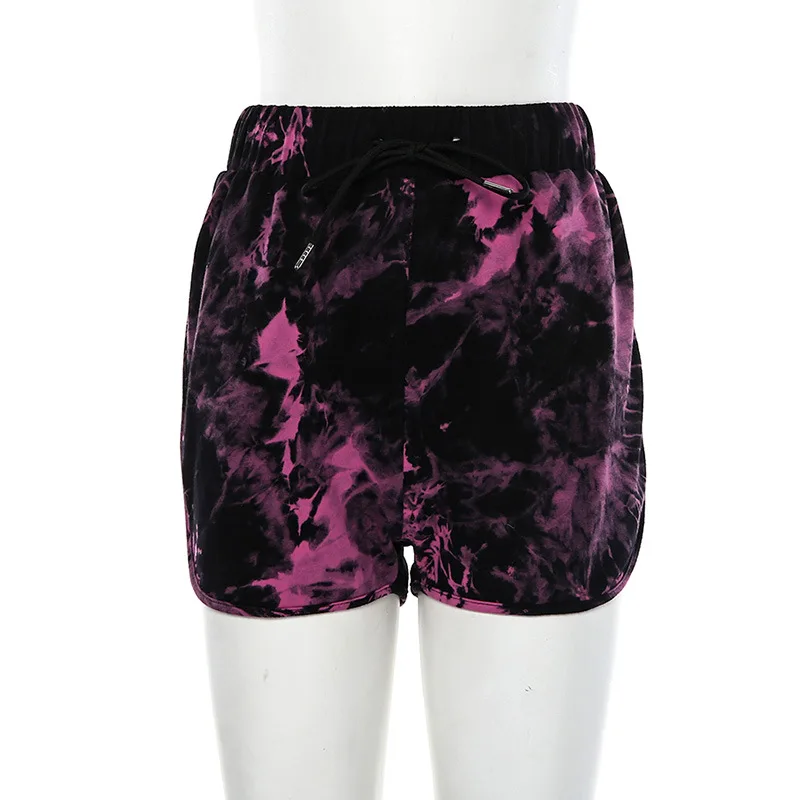 

Fashion Pink Tie Dye Sportswear Casual 2 Two Piece Matching Set Women Crop Top High Waist Shorts 2020 Summer Autumn Clothes