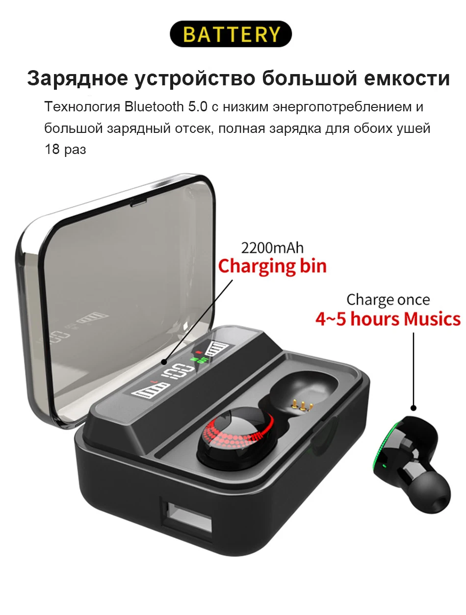 TEBAURRY TWS, беспроводные наушники Bluetooth 5,0, наушники 6D, стерео басовые наушники, мини Беспроводные наушники с емкостью 2200 мАч