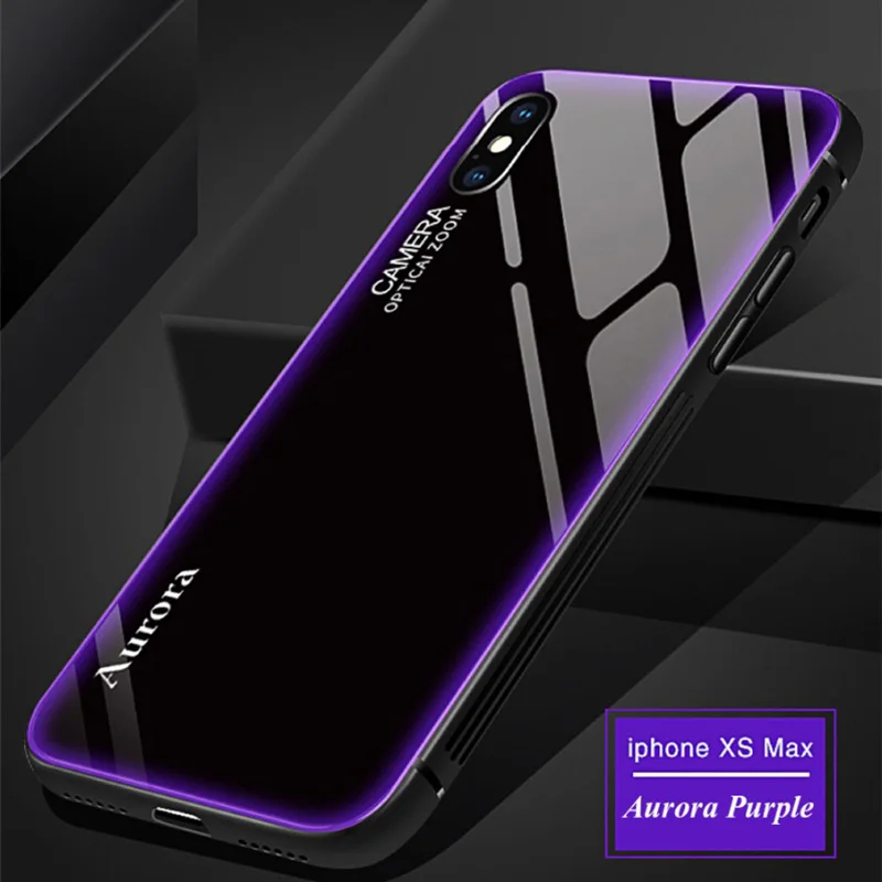 Роскошный чехол Aurora для телефона iPhone XR XS MAX X задняя крышка из закаленного стекла 7