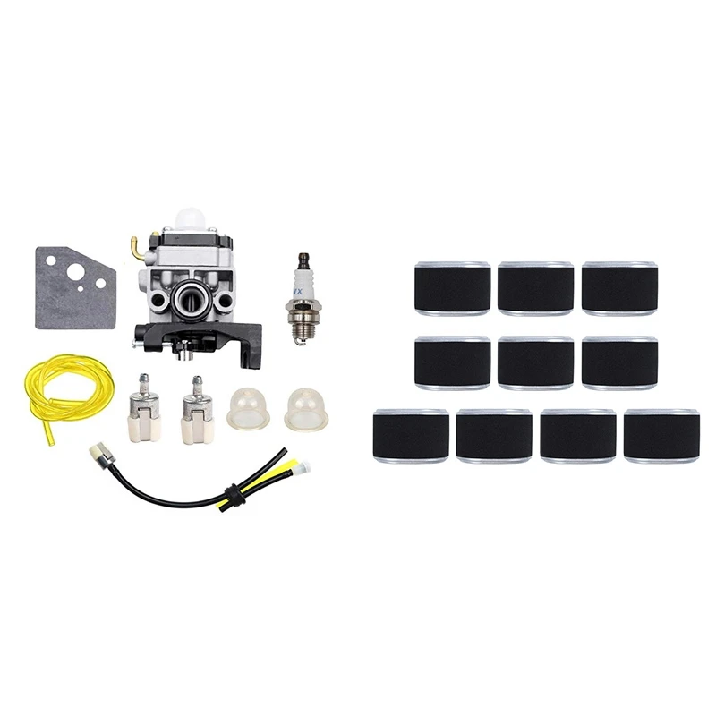 

10Pcs Lawn Mower Engine Air Filter Replacement & 1 Set Carburetor Gasket Spark Plug Fuel Pipe Retail