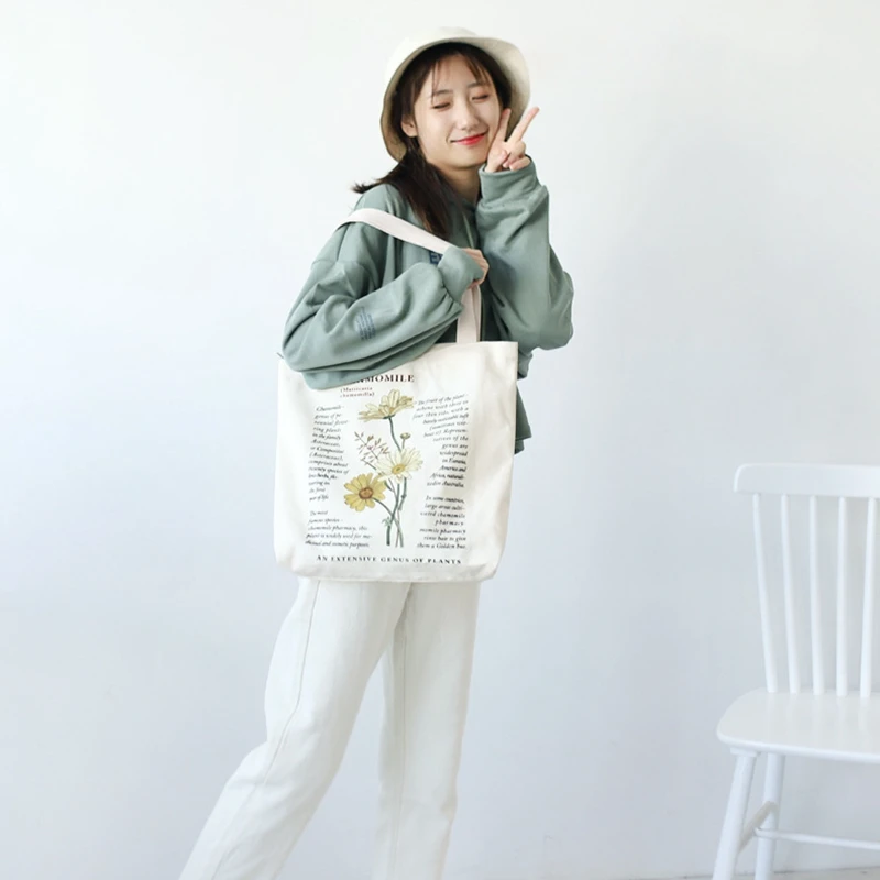 

Retro Literary Canvas Bag Women's Shoulder Bag Fashion Cotton Letter Shopping Shopper Ladies Hand Bags