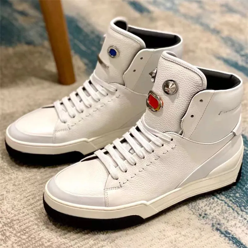 

Дизайнерские роскошные мужские теннисные туфли, кожаные высокие женские кроссовки, Уличная обувь на плоской подошве, весна-осень, модная му...