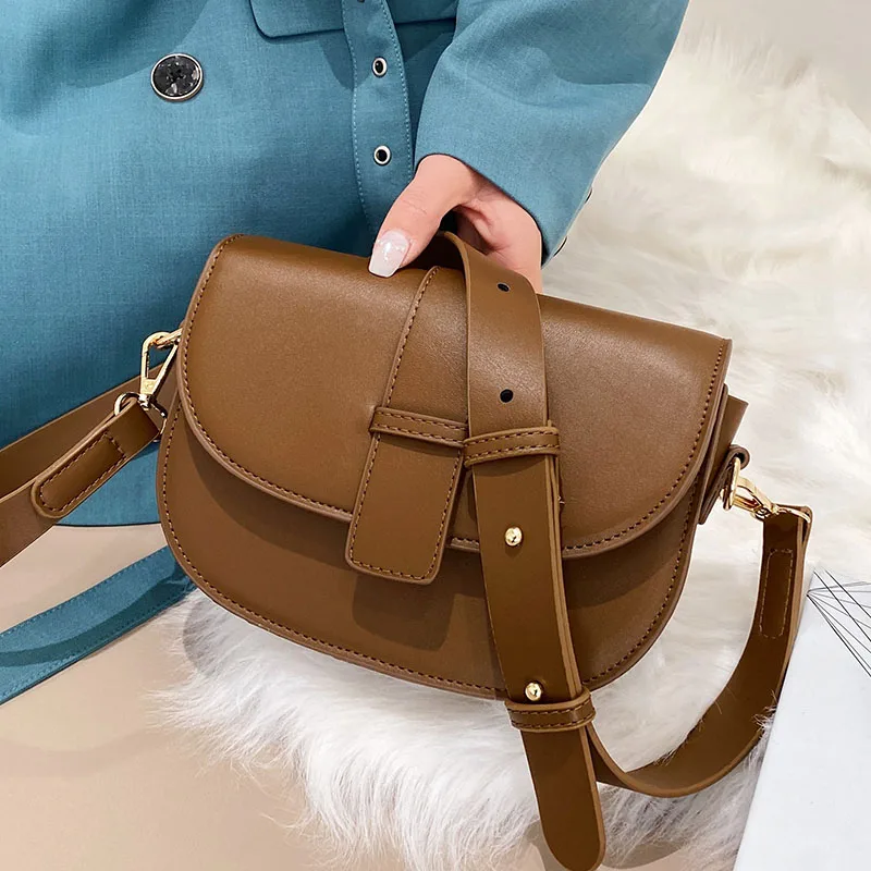 

Women Bag Vintage Saddle Half Round Flap Crossbody Bags For Women 2021 Handbags And Purse High Quality Ladys Shoulder Bag