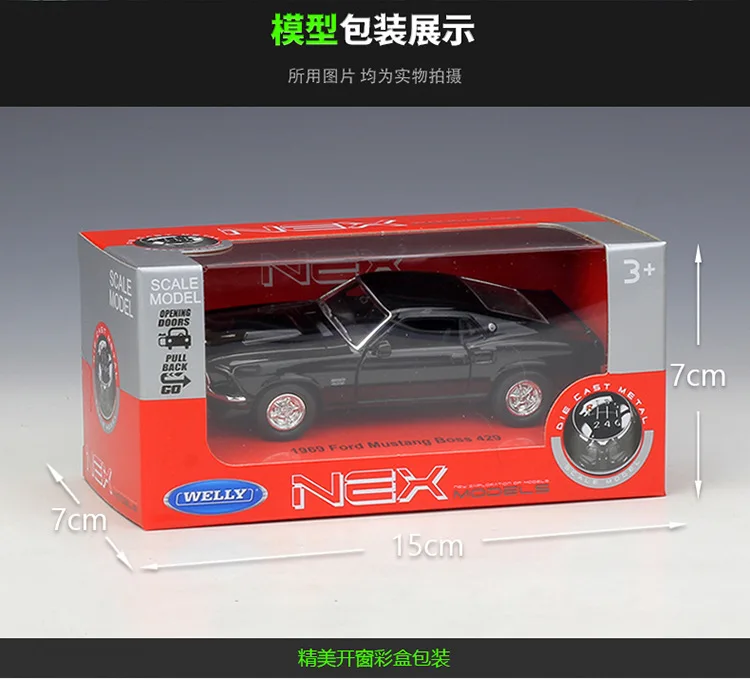 

WELLY 1:36 1969 Ford Mustang Boss 429 Alloy Luxury Vehicle Diecast Pull Back Car Model Goods Toy Collection