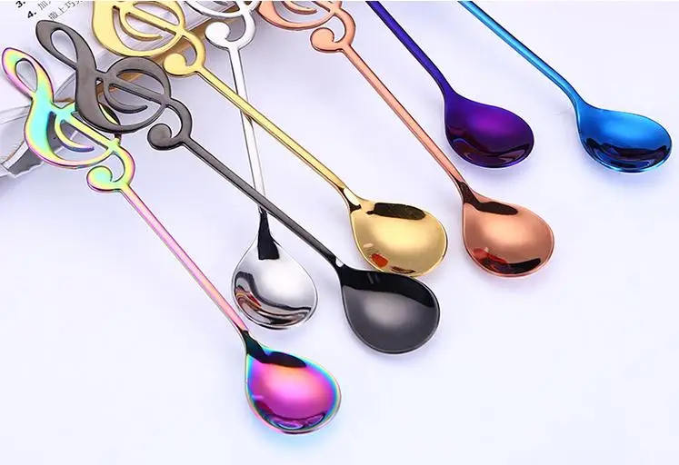 7 kleuren Note Ontwerp Rvs Theelepel Muziek Thema Metalen Koffie Thee Roeren Lepel десерт Ijs Lepels подарок Bestek