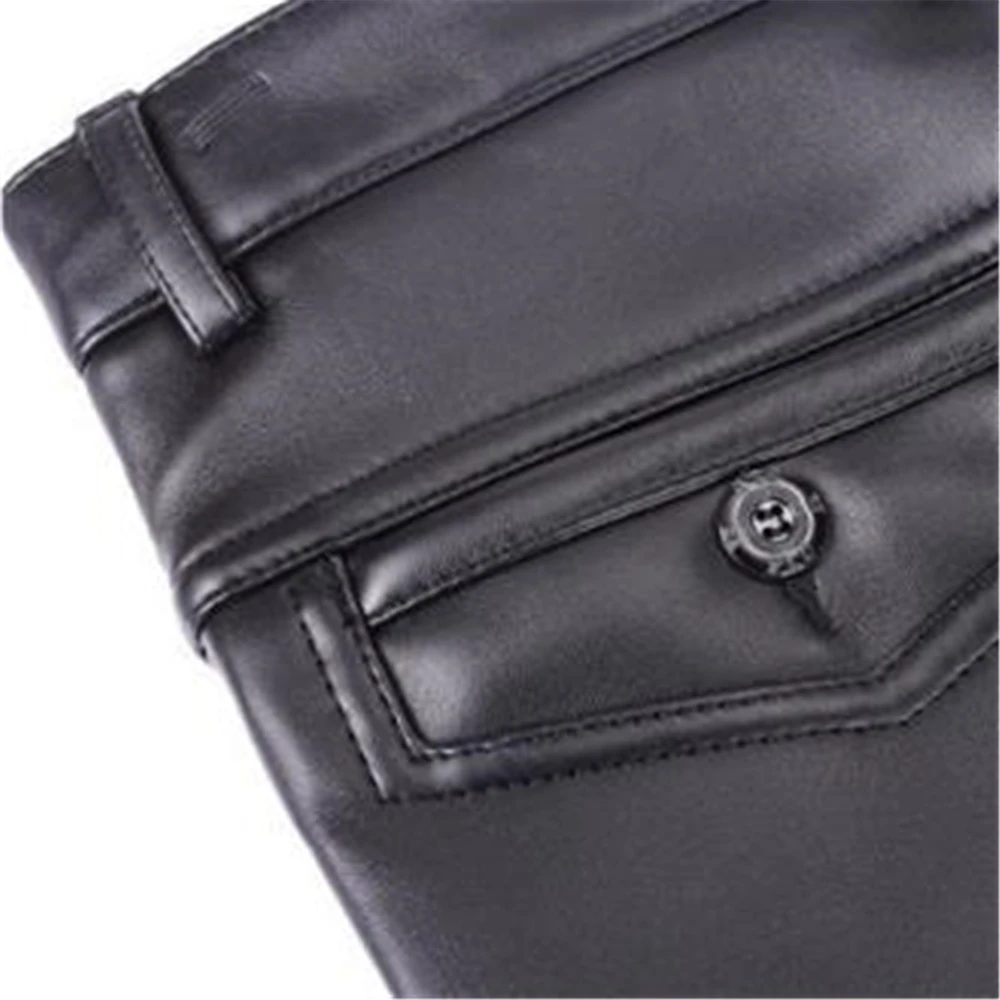 Мужские осенне-зимние прямые брюки из искусственной кожи с высокой талией -