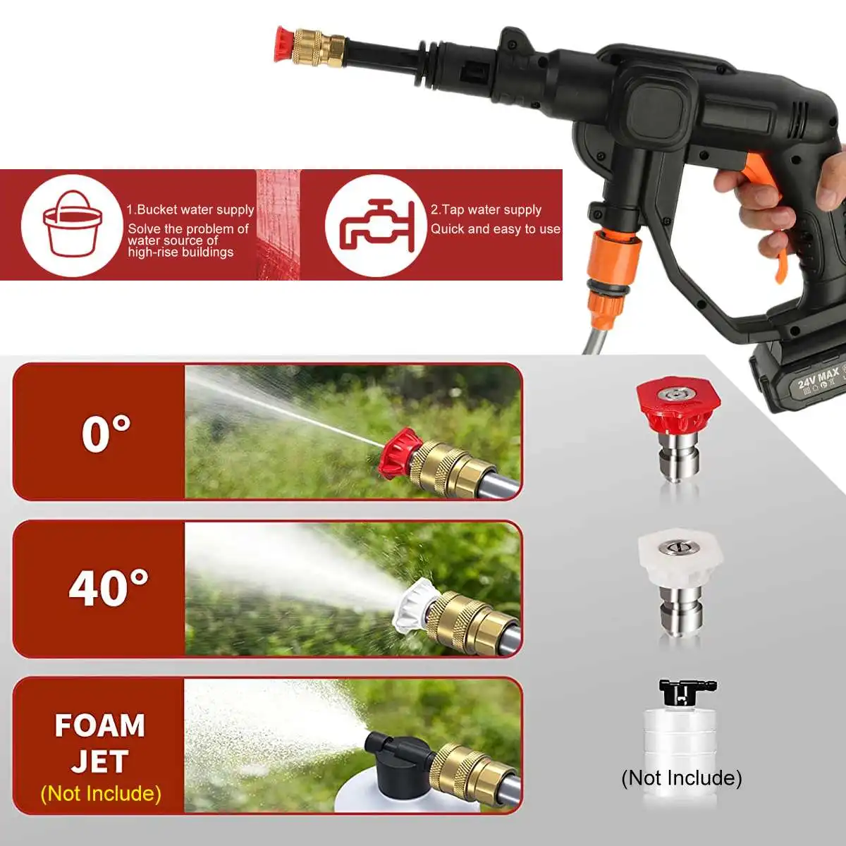 Цена Пистолет-распылитель для мойки автомобиля, 24 В, 1500 Вт, аккумулятор 22000 мАч