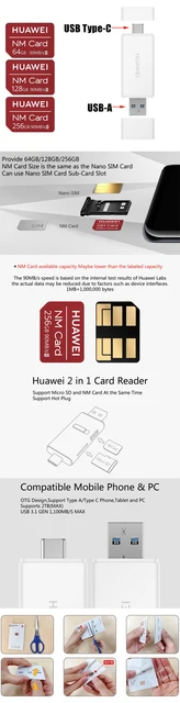 For Huawei NM Card 100% Original 64GB/128GB/256GB For Mate20 Pro X P30  USB3.1 Gen 1 Nano Memory Card Reader From Blandy99, $16.4