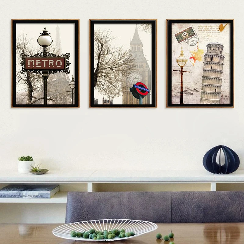 

European and American canvas painting World famous city Paris New York picture poster and print wall art print canvas home decor