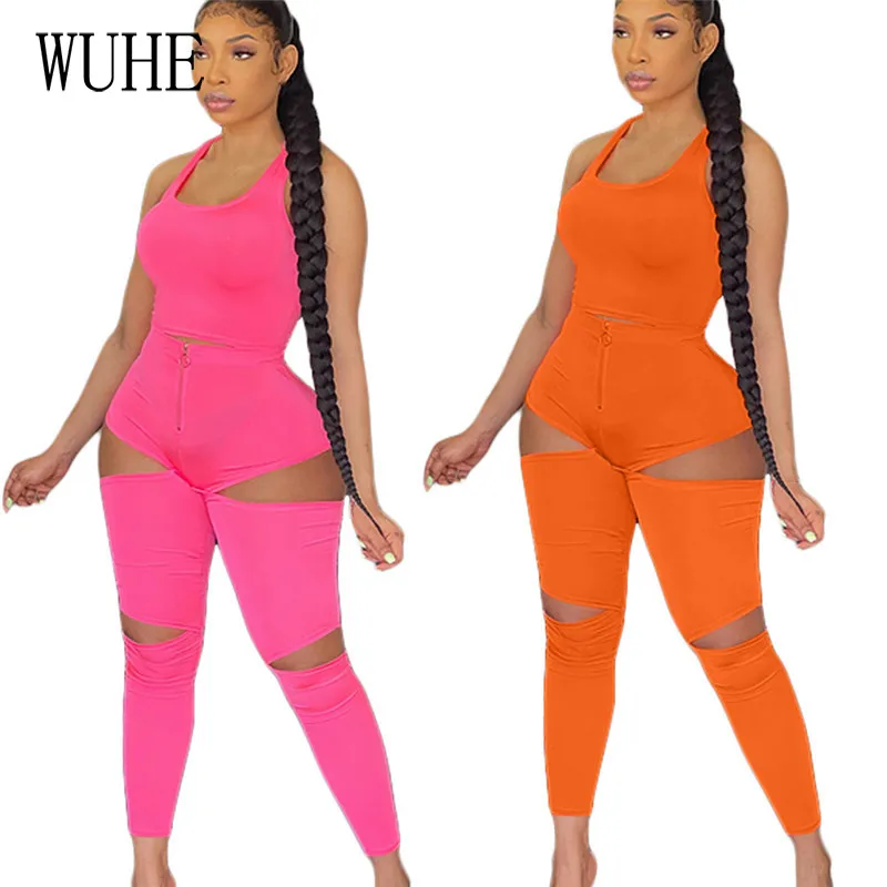 

WUHE Hollow Out Casual Outfits Square Collar Off Shoulder Tanks Top Skinny Pencil Pants Sports Fitness Joggers 2 Piece Suits