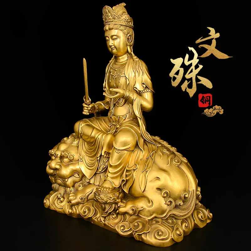 

Holy Pure Copper Manshu Bodhisattva/Buddha Statue Puxian Bodhisattva Bronze Statue Buddhist Hall Worship Birth Buddha Hua Yan