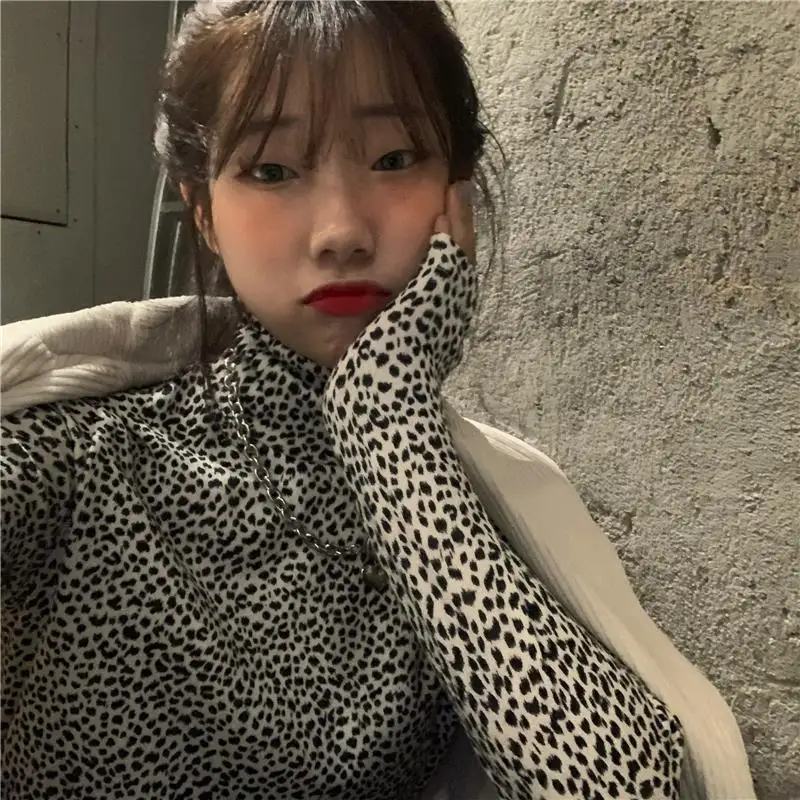 Женская осенне-зимняя футболка с длинным рукавом и высоким воротником - купить по