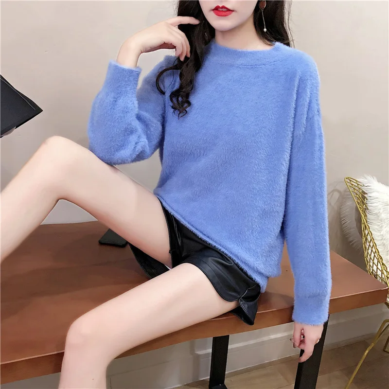 

2020 New Sweater Autumn Water-like Velvet Sweater Pullover Women's Fashion Knit Sweater Candy Colors Bottoming Sweater Top