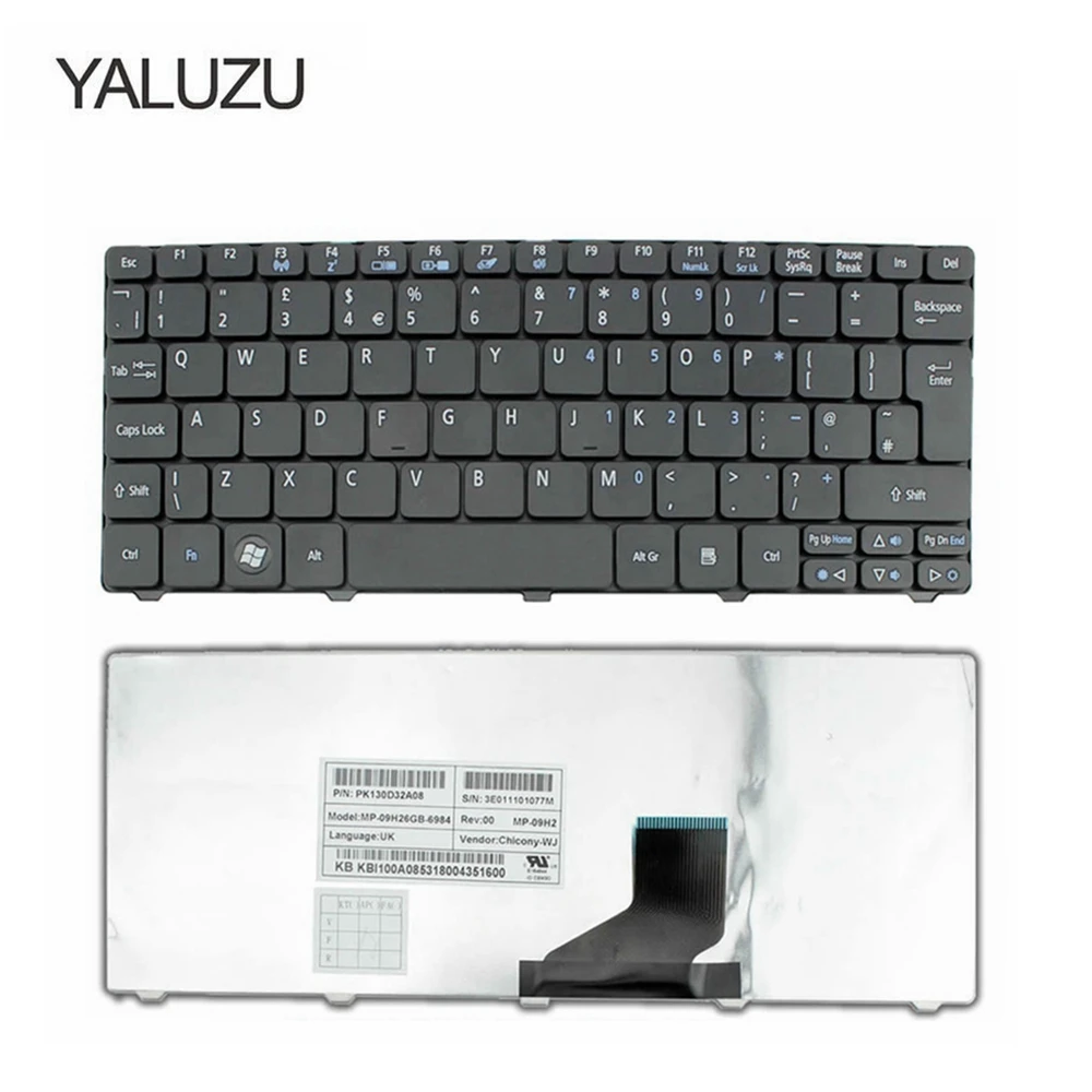 Клавиатура YALUZU для ноутбука Acer Aspire One D255 D260 D257 D255E D257E D270 AO521 521 533 532G 532H AO532 AO532H ZE6 ZH9, Великобритания