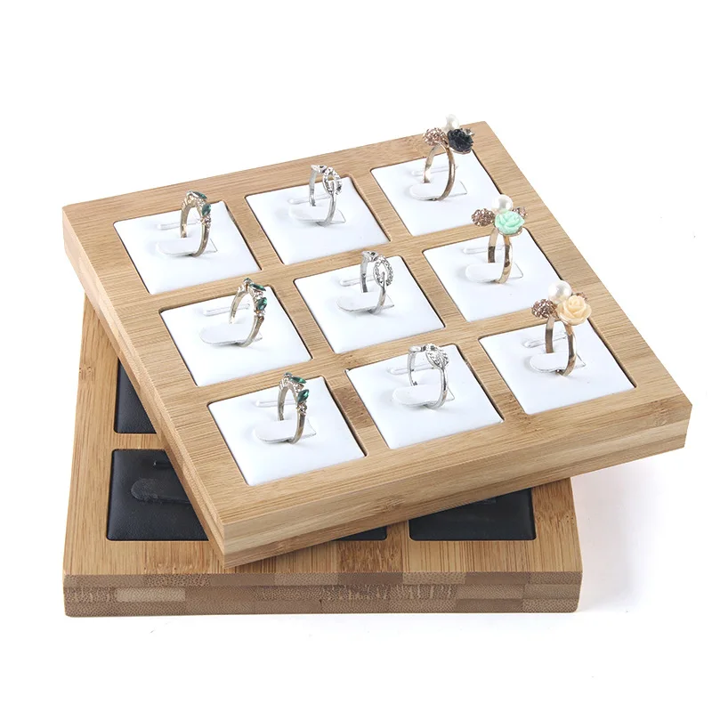 

New 9 Grids Bamboo Jewelry Display Ring Display Tray Earring Ear Stud Case Jewelry Tray Organizer Jewelry Storage Showcase