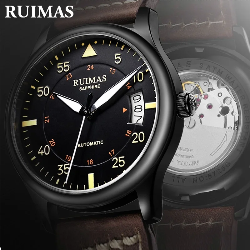 Модные японские автоматические часы Movt мужские деловые механические с кожаным