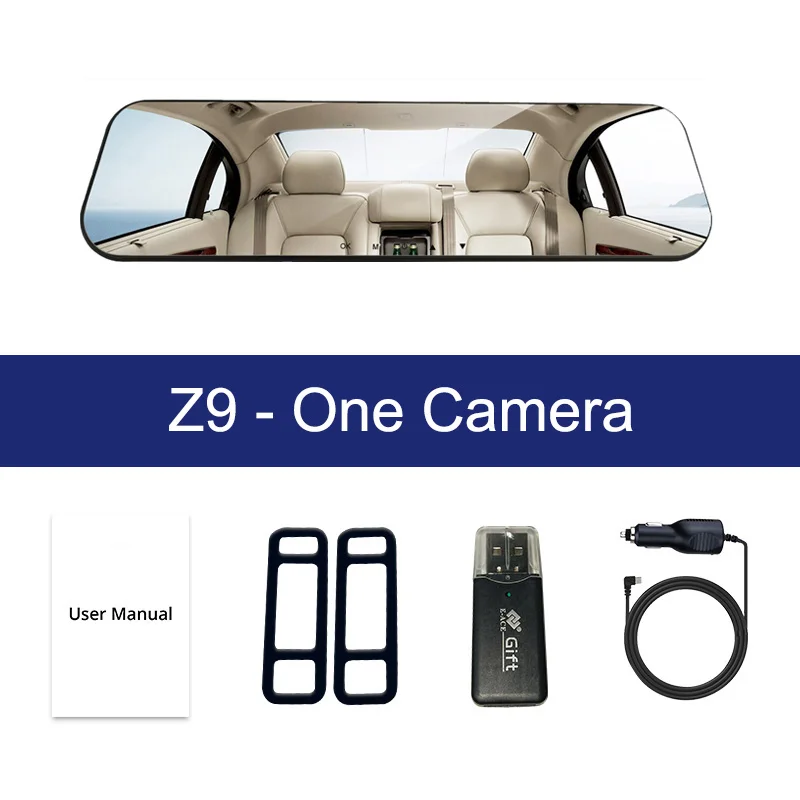 Z9-One Camera Lens Автомобильная Dvr камера, зеркало заднего вида, 4,3 дюймов, Белое Зеркало, тире, камера в автомобиле, видео камера, Full Hd, двойной объектив, Регистрационная видеокамера - Название цвета: Z9-One Camera Lens