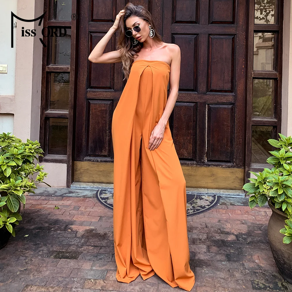 

Missord Sexy Tube Sleeveless Jumpsuit Solid Color Plus Size Loose Streetwear Evening Party Romper FT18843-1