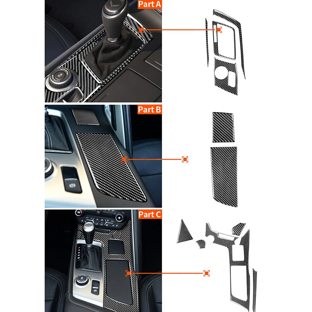 

11pcs/set Carbon Fiber Gear Shift Panel Frame Trim for Chevy Corvette C7 14-19 Car Interior Cover Trim Accessories