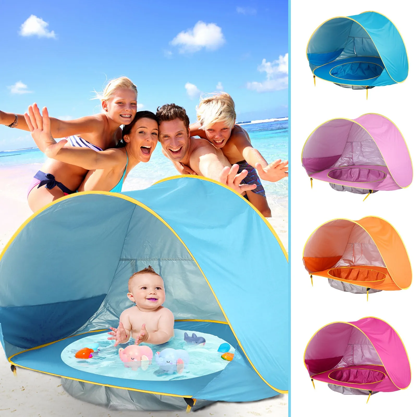 

Baby Beach Tent With Pool 2021 Upgrade Easy Fold Up＆pop Up Unique Ocean World Beach Tent Sunshade Awning Uv Protection Outdoor 9