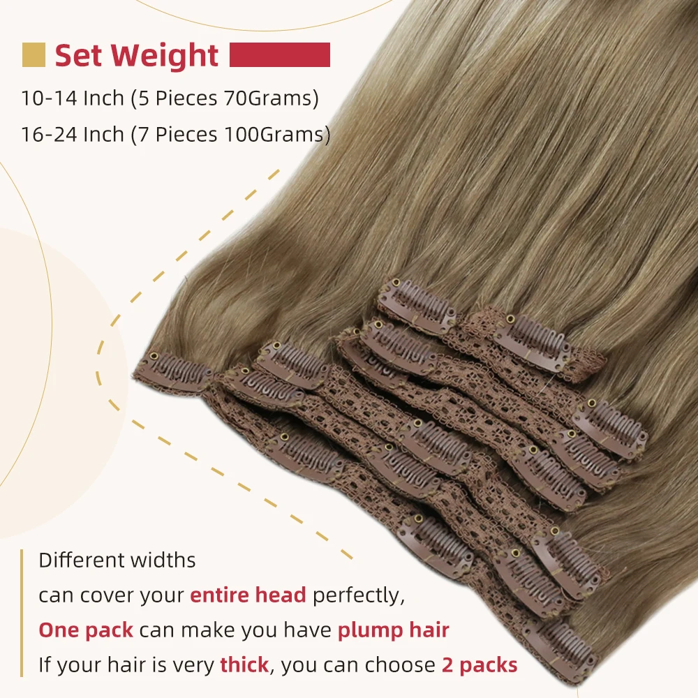 Moresoo Клип В Пряди человеческих волос для наращивания 14 24 дюймов машина Remy - Фото №1