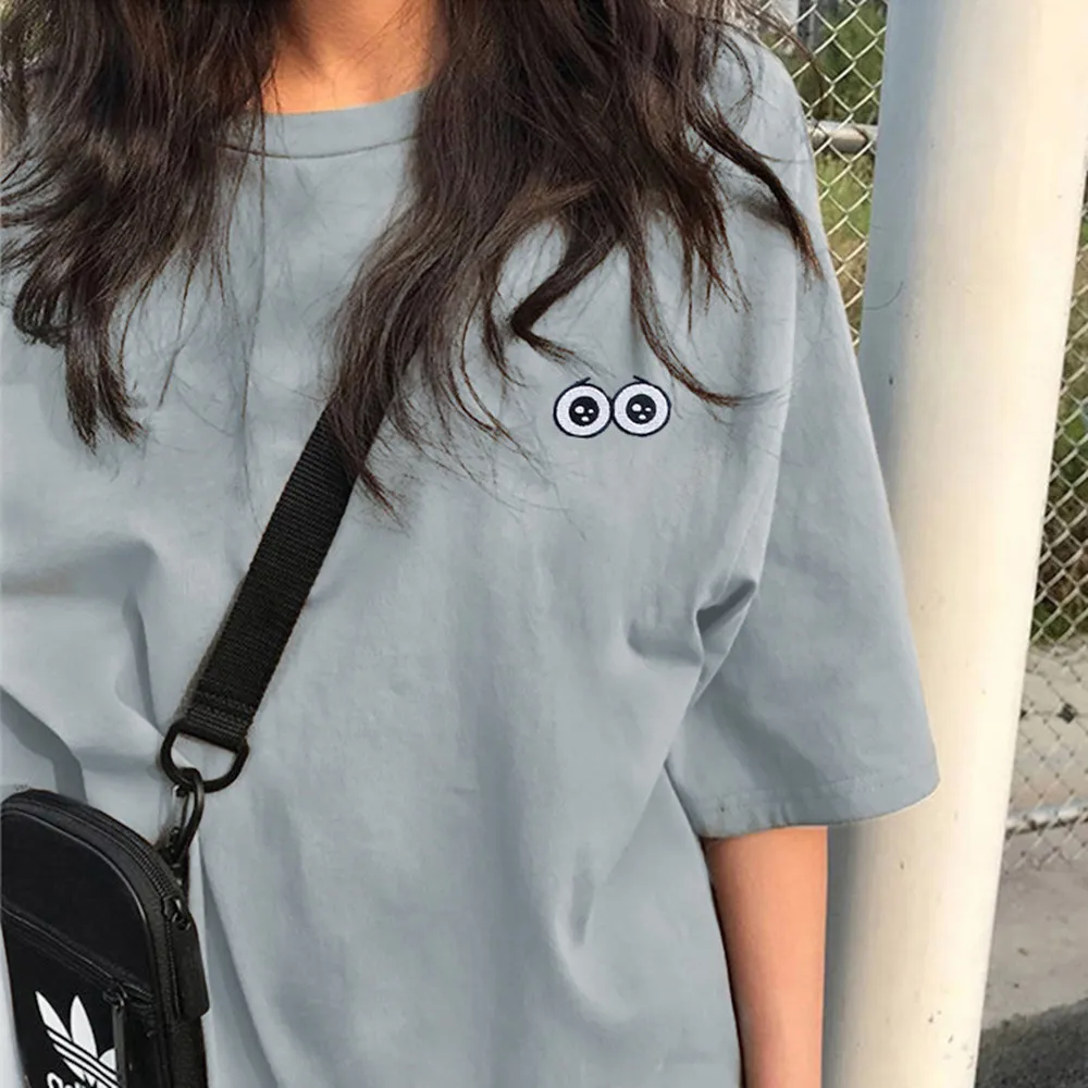 

Women Fashion Clothing Short Sleeve O-neck Embroidery Tees Unisex Teenagers Leisure Soft Oversized Tshirt Tops Women 2021