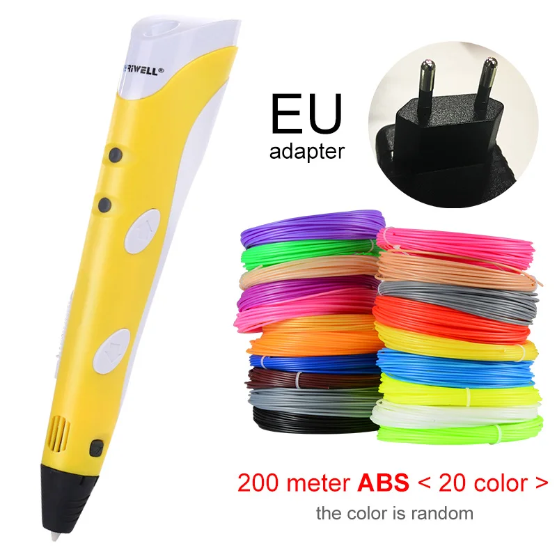 Yellow EU-200m ABS Myriwell 3D печати Ручки 1,75 мм ABS Smart 3D ручка с нити для детей развивающая серия хобби игрушки - Цвет: Yellow EU-200m ABS