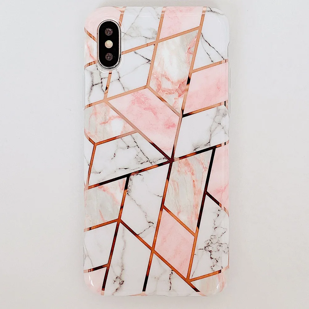 Pink 3 Покрытие геометрический мраморный чехол для iphone 7 XR 11 Pro Max чехол для iphone X XS Max 8 7 6 6S Plus чехол для телефона силиконовый мягкий чехол - Цвет: Pink 3