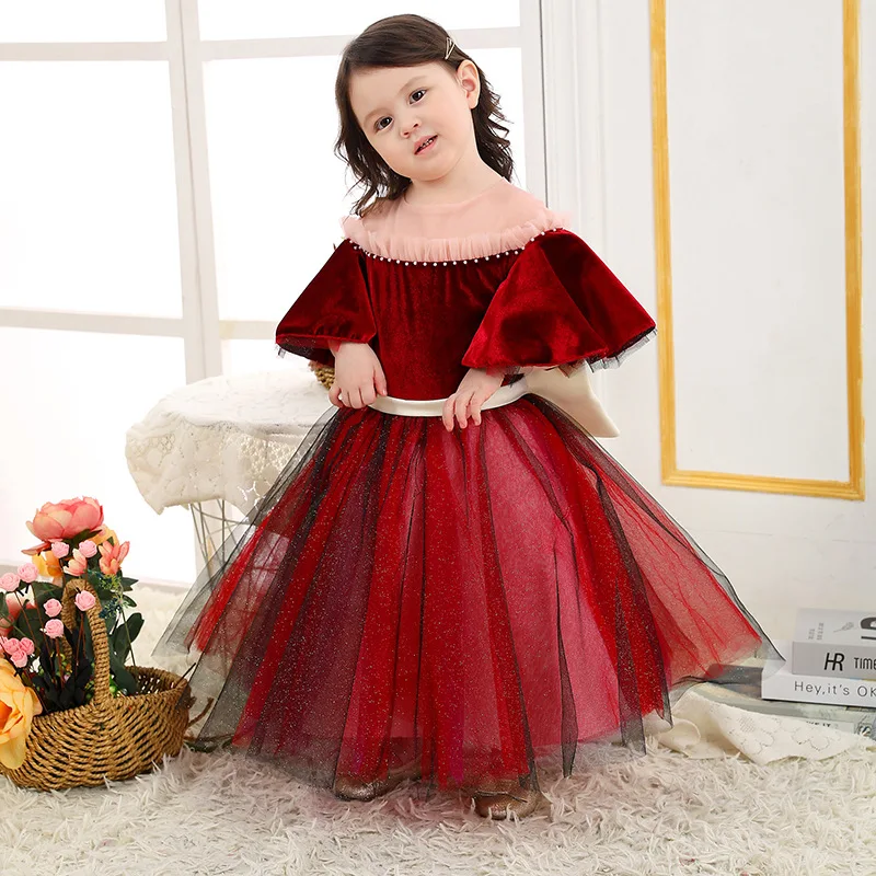 Осенне зимнее детское бархатное платье принцессы для маленьких девочек