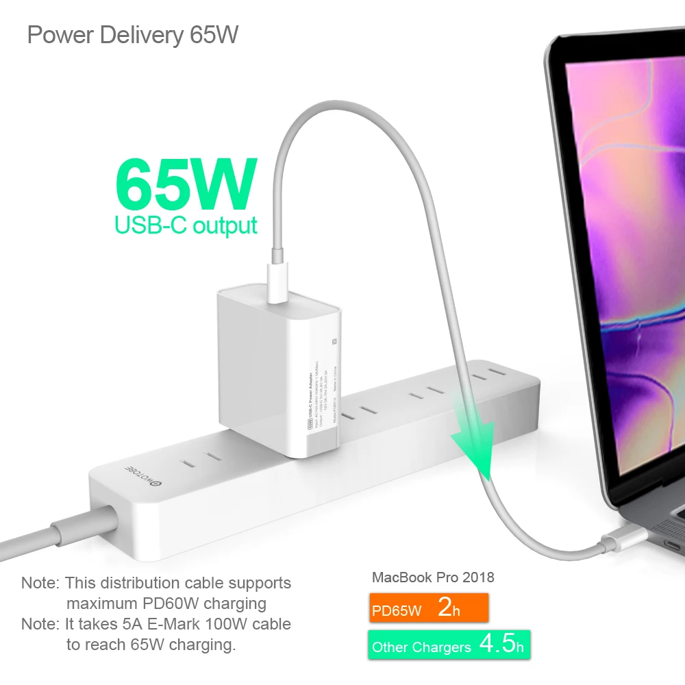 18 Вт 30 Вт 45 Вт 60 Вт 65 Вт USB-C адаптер питания 3а кабель, PD/QC3.0 зарядное устройство для xiaomi huawei MacBook iPhone/iPad Pro s9/10(и C-C кабель