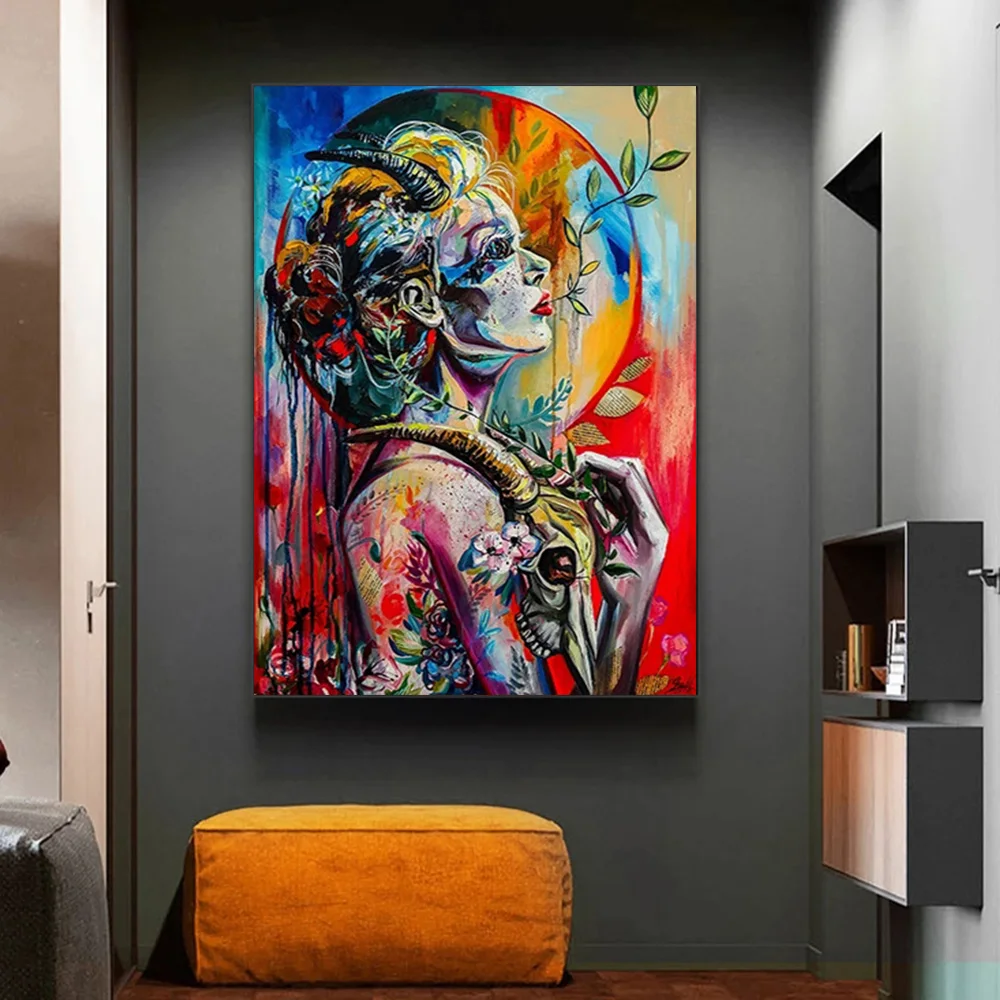 

Abstract Colorful Graffiti Art Flower Girl Canvas Paintings on The Wall Posters Prints Art Pictures for Living Room Home Decor