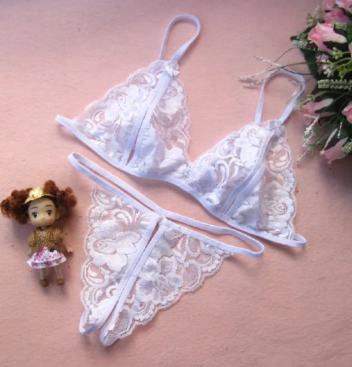

2pcs/set Women Open Crotch G-String Lady Girl Lace Lingerie Bikini Bra Set Sexy Transparent Lace Lingerie Set