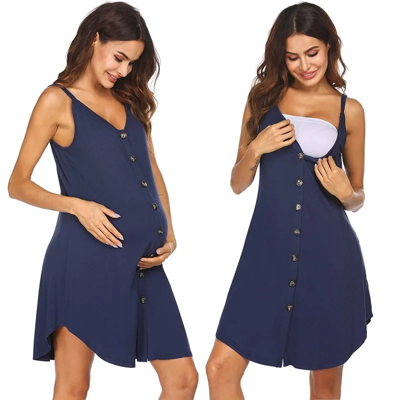 

Women's Nursing Nightgown Maternity Dress Button Down Nightdress Sleeveless Pregnancy Breastfeeding Sleepwear Clothes Black
