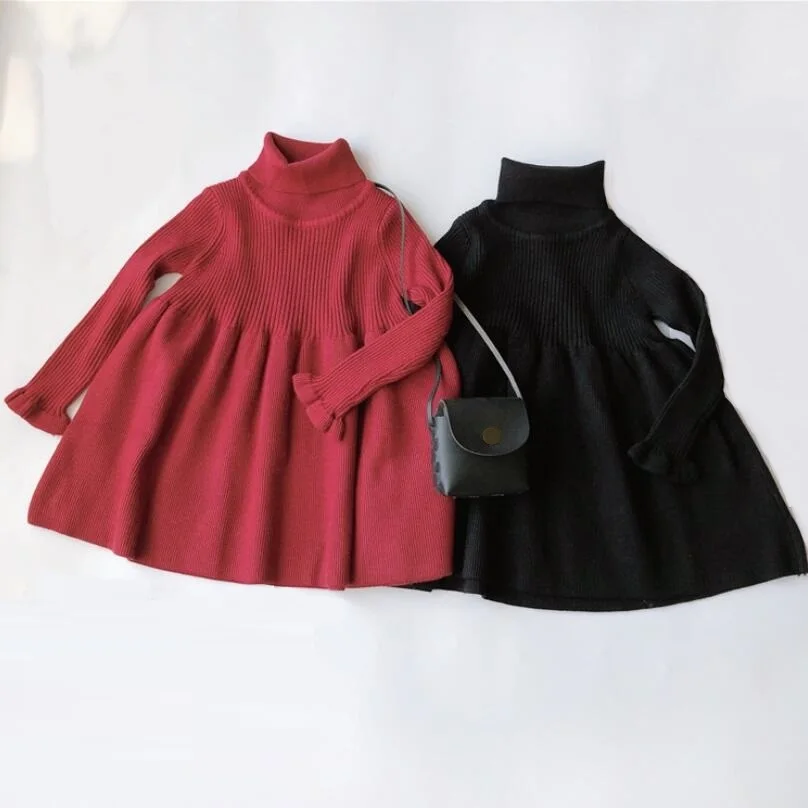 Детское трикотажное платье-свитер с длинным рукавом на осень/зиму | Детская