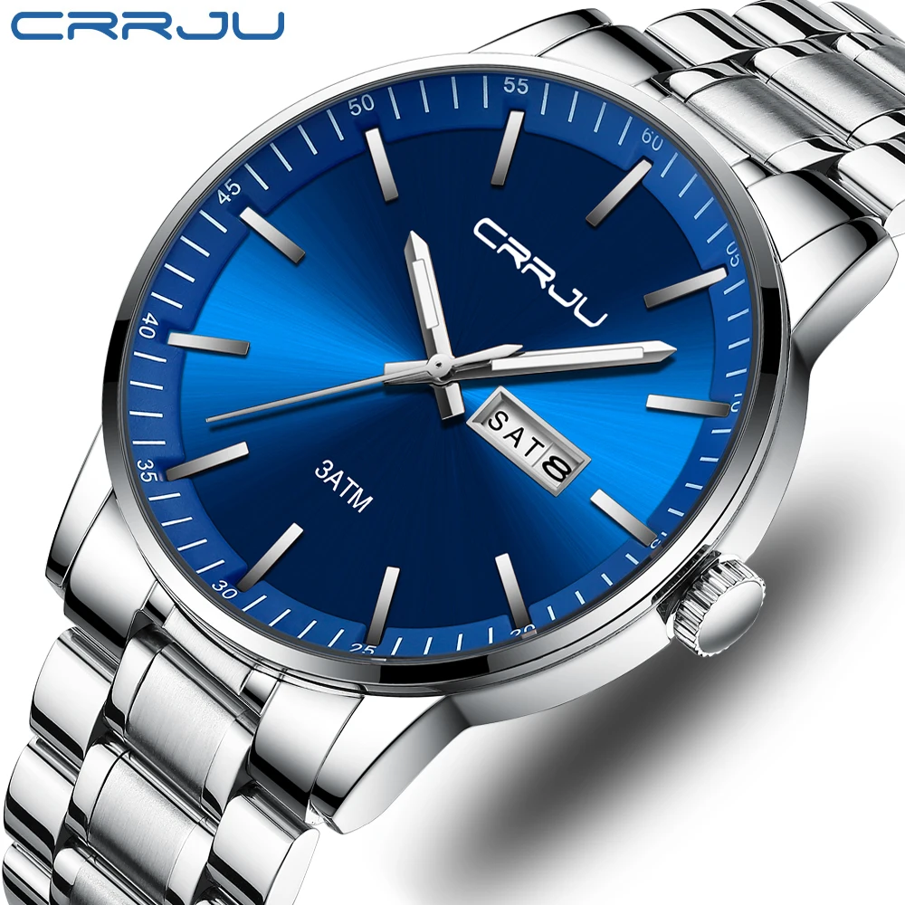

CRRJU 2021 NEW Man Watch Top Luxury Brand Fashion Stainless Steel Wristwatch Sports Calendar Waterproof Male Clock Relogio