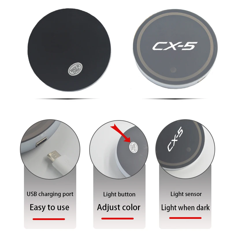 2 шт. светящиеся автомобильные светодиодные подставки под стаканы нескользящий