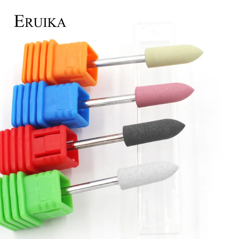ERUIKA 4 шт./компл. дрели для ногтей с длинной пулевидной головкой резиновые