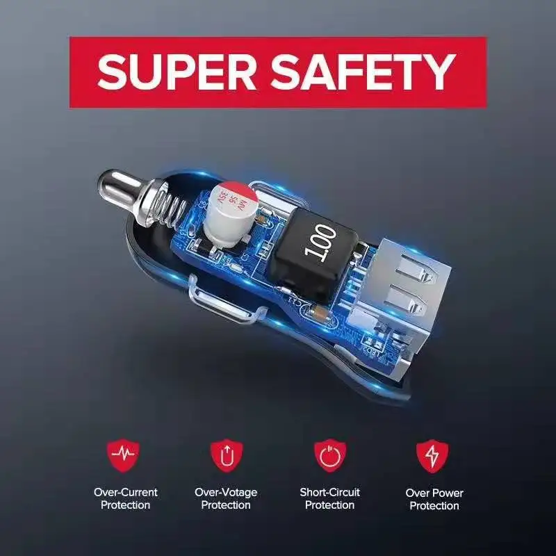 Фото Автомобильное зарядное устройство FIUZD металлическое быстрое с двумя USB-портами Автомобильное зарядное устройство FIUZD металлическое быстрое с двумя USB-портами