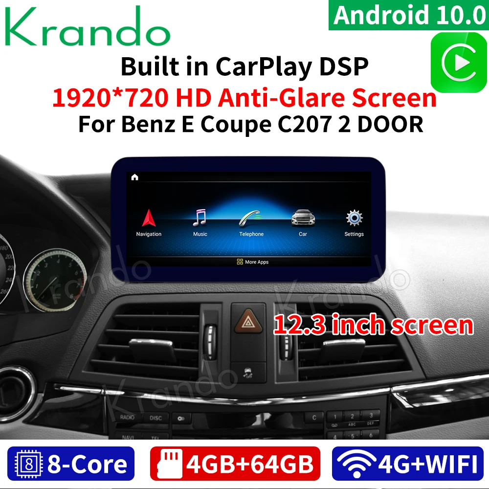 

Автомобильный радиоприемник Krando, Android 10,0, 12,3 дюйма, gps-навигация LHD для Mercedes Benz E Class W212, E200, E230, E260, S212 (две двери), 2009-2016