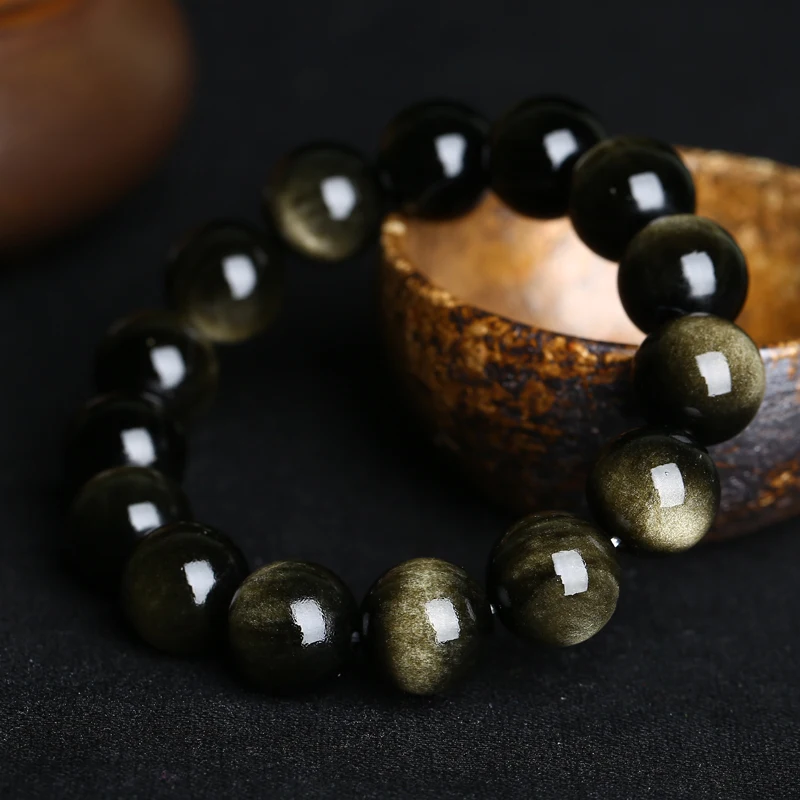 

MH natural obsidian bracelet for man and woman A pair of obsidian crystal bracelet for her boyfriend