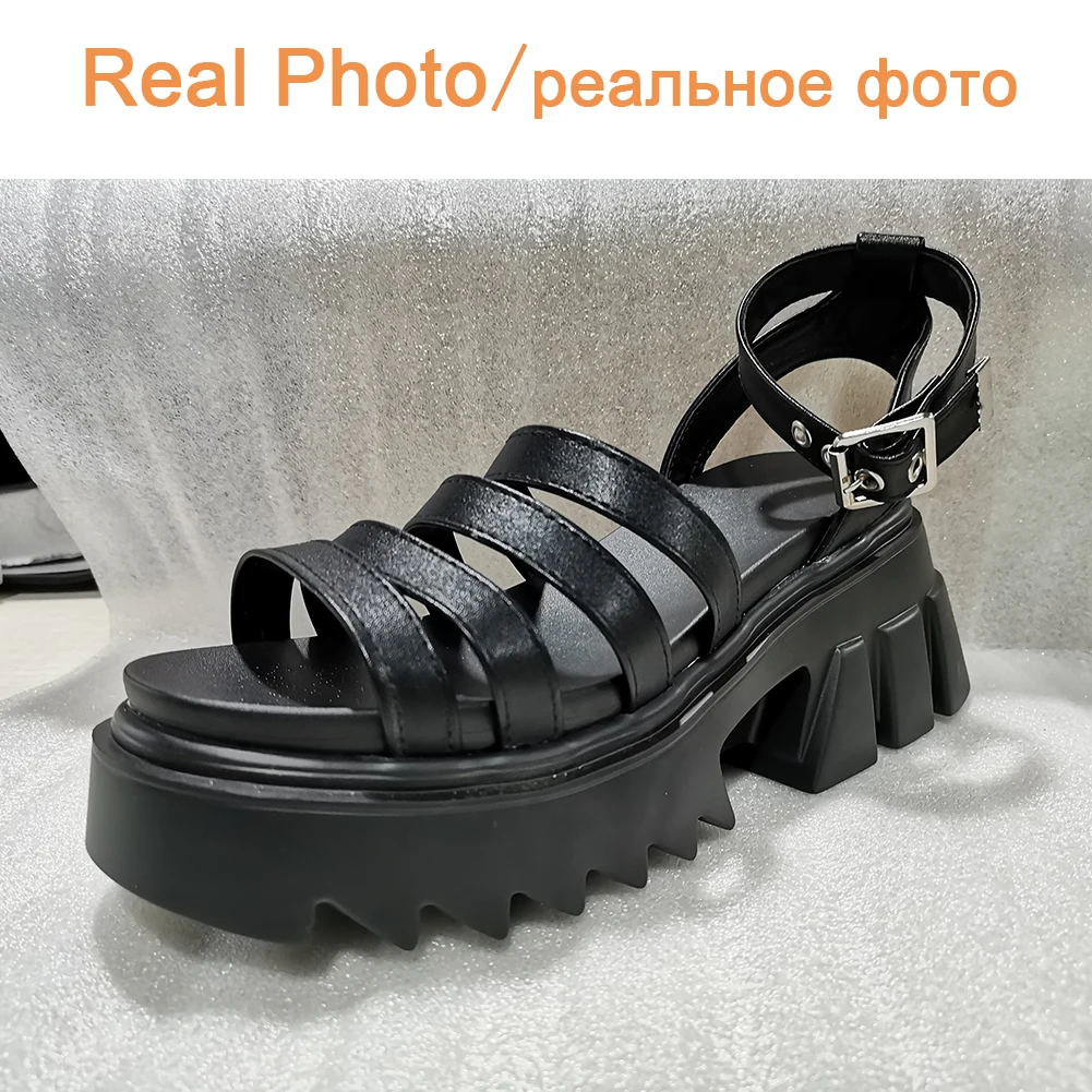 

DORATASIA The Big Size 43 Women Buckle Strap Black Platform Open Toe Shoes High Heel Rome Summer Sandals Women Sandals