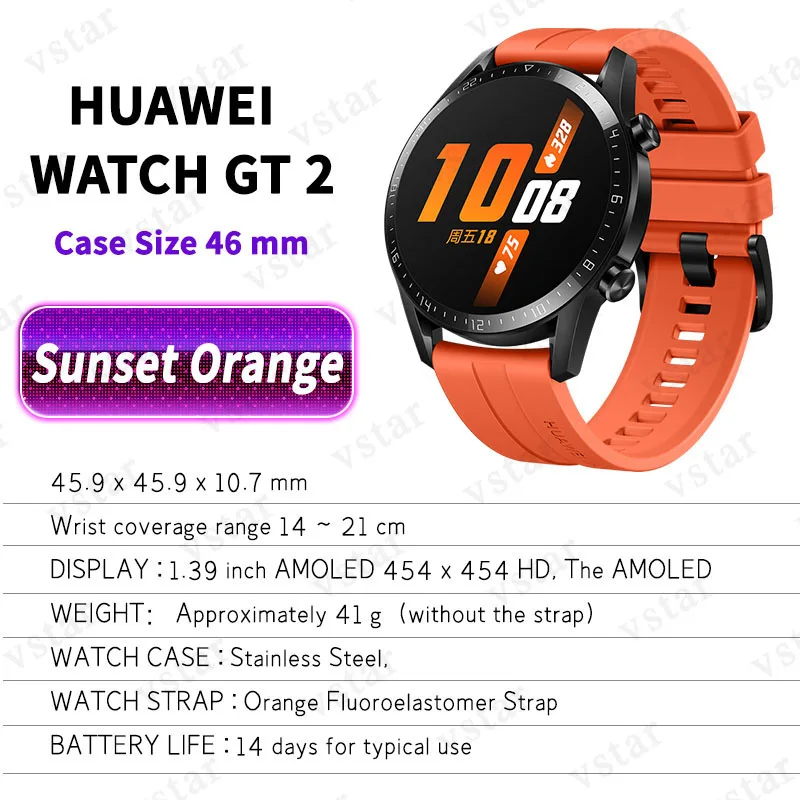 Оригинальные часы HUAWEI GT 2, умные часы, 1,39 дюймов, Kirin A1, Bluetooth 5,1, кровяный кислород, пульсометр, спящий, 14 дней, умные спортивные часы GT 2 - Цвет: Orange Sport 46mm