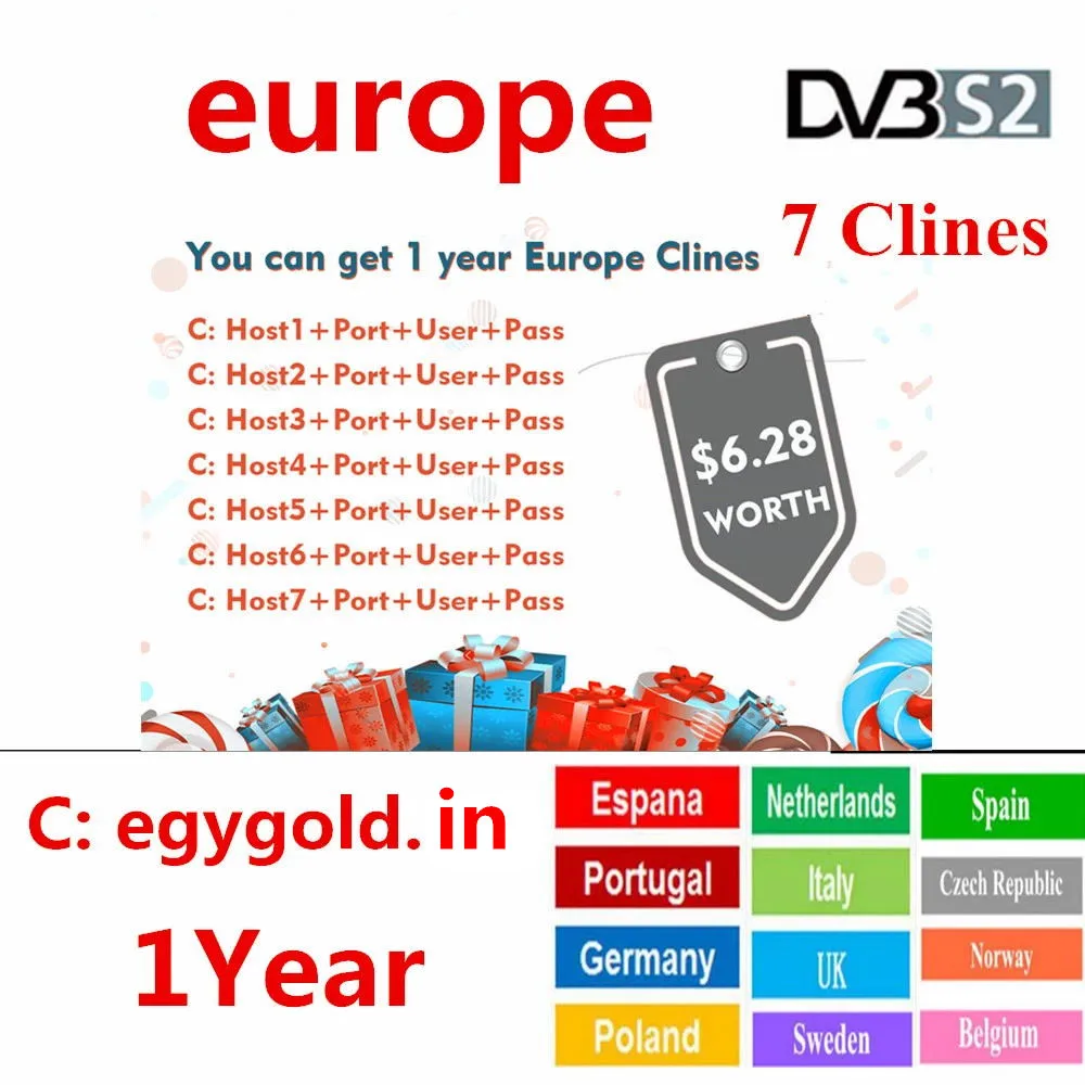 Европейский HD кабель 1 год CCCams для спутникового ТВ ресивера 7Clines wifi Полный DVB-S2 поддержка Испания cline ccam Serverl 4k tv box