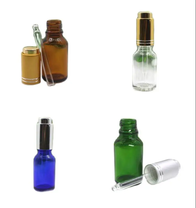 15 мл 50 шт прозрачная/синяя/зеленая/коричневая стеклянная бутылка с серебряным