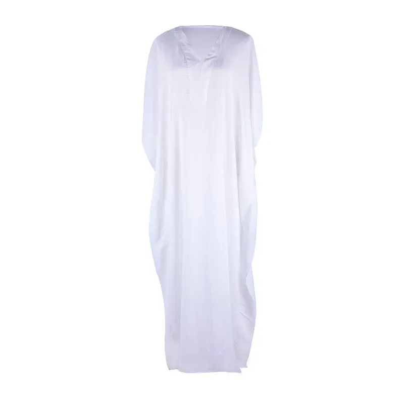 

Summer Imitation Cotton Robe Beach Bikini Cover Up Loose Plus Size Seaside Vacation V-neck White Female Sun Protection Dress