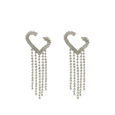 

925 Silver Needle Love Diamond Earrings Tassel Long Exaggerated Earrings New Fashion Temperament Ear Jewelry
