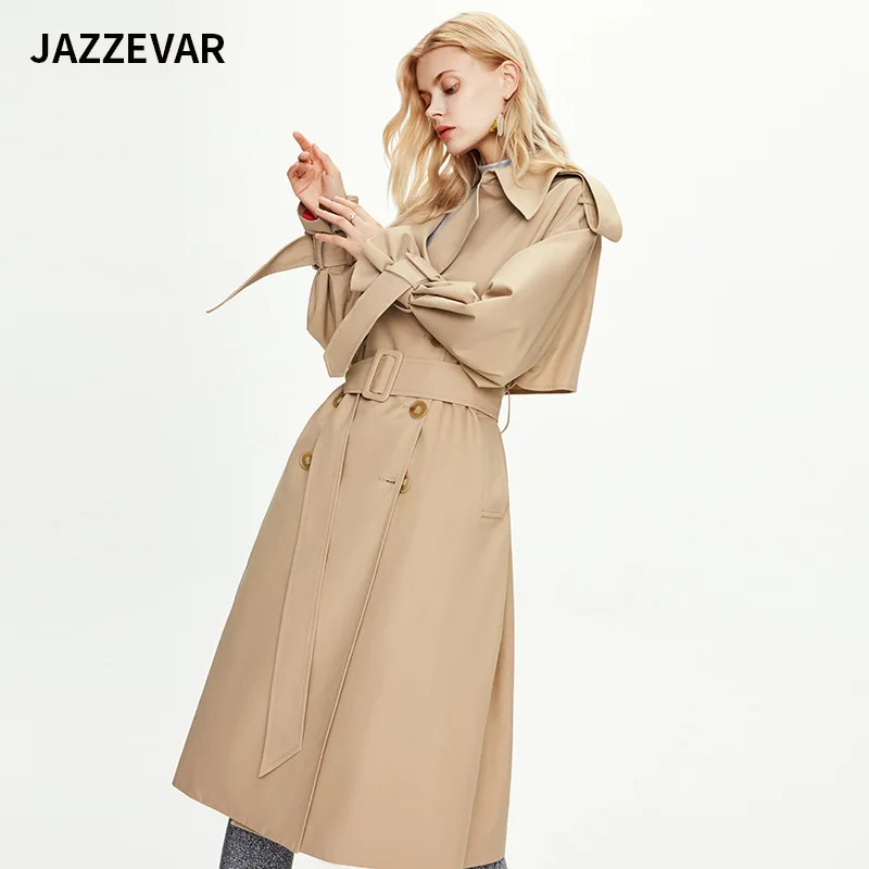 JAZZEVAR X-long Double Row Deduction British Style Women's Spring And Autumn Windbreaker Coat