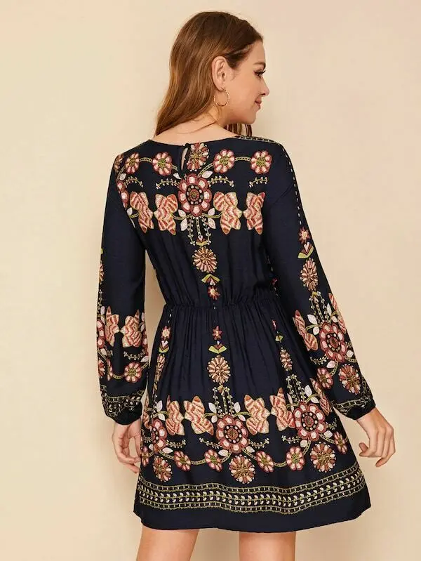 

NEW Women Boho Long Sleeve Floral Dress Evening Cocktail Party Casual Mini Dress