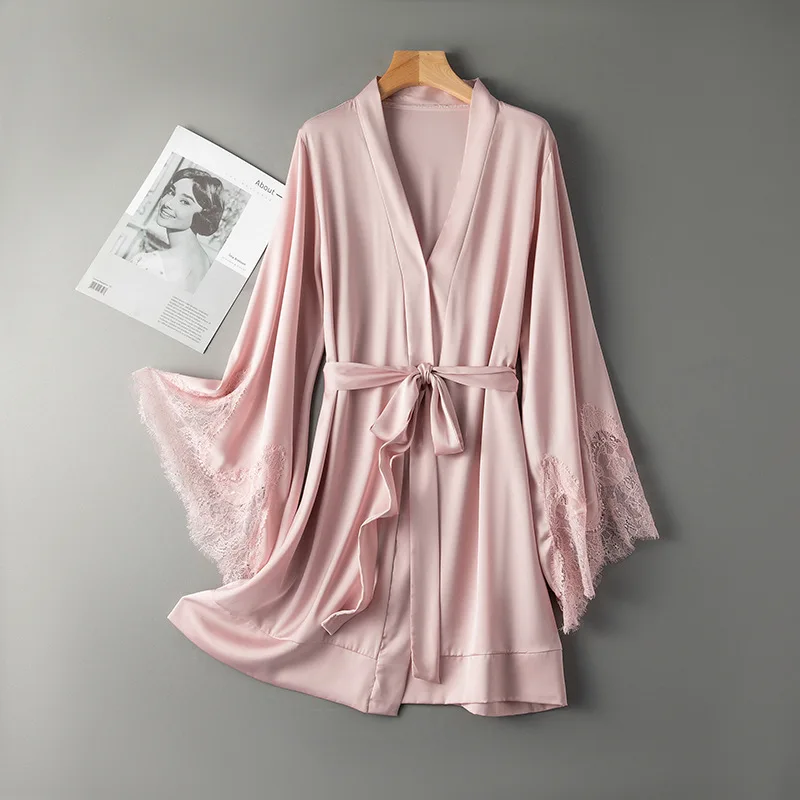 

Новинка сексуальный халат с кружевом атласная женская ночная рубашка кимоно халат ночная рубашка розовая ночная рубашка Свадебная рубашка...